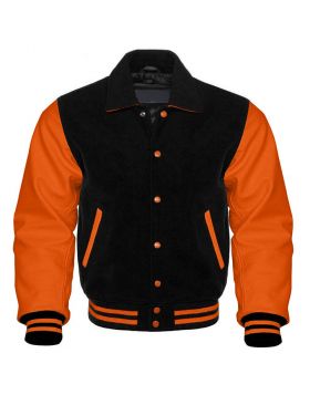 Black And Orange Retro Varsity Jacket Women