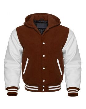 Brown And White Letterman Hoodie