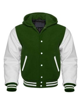 Forest Green And White Varsity Hoodie Kids