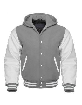 Grey And White Letterman Hoodie