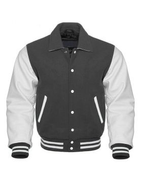 Grey And White Retro Varsity Jacket