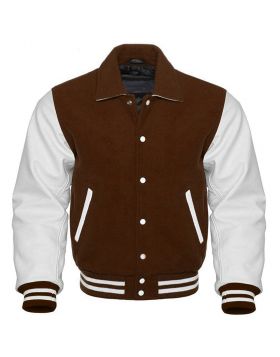 Brown And White Retro Varsity Jacket