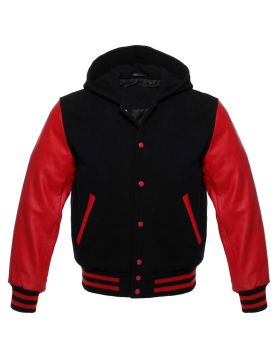 Red And Black Hoodie Varsity Jacket
