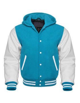 Sky blue And White Letterman Hoodie
