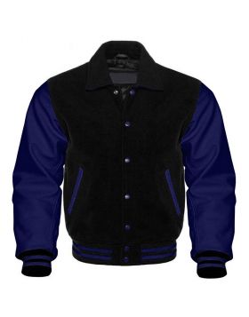 Black And Navy Blue Retro Varsity Jacket