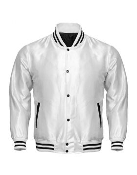 Women White Satin Varsity Jacket