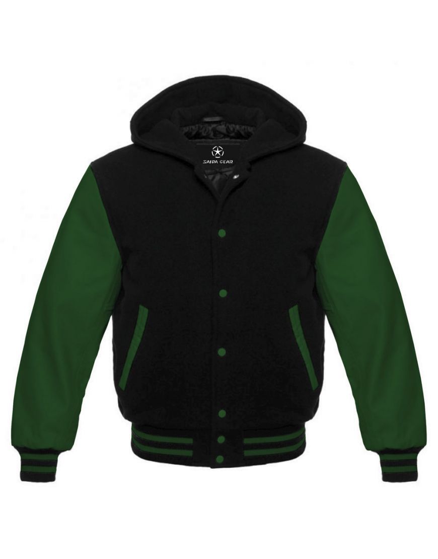 High Quality Black And Green Varsity Hoodie | Saida Gear