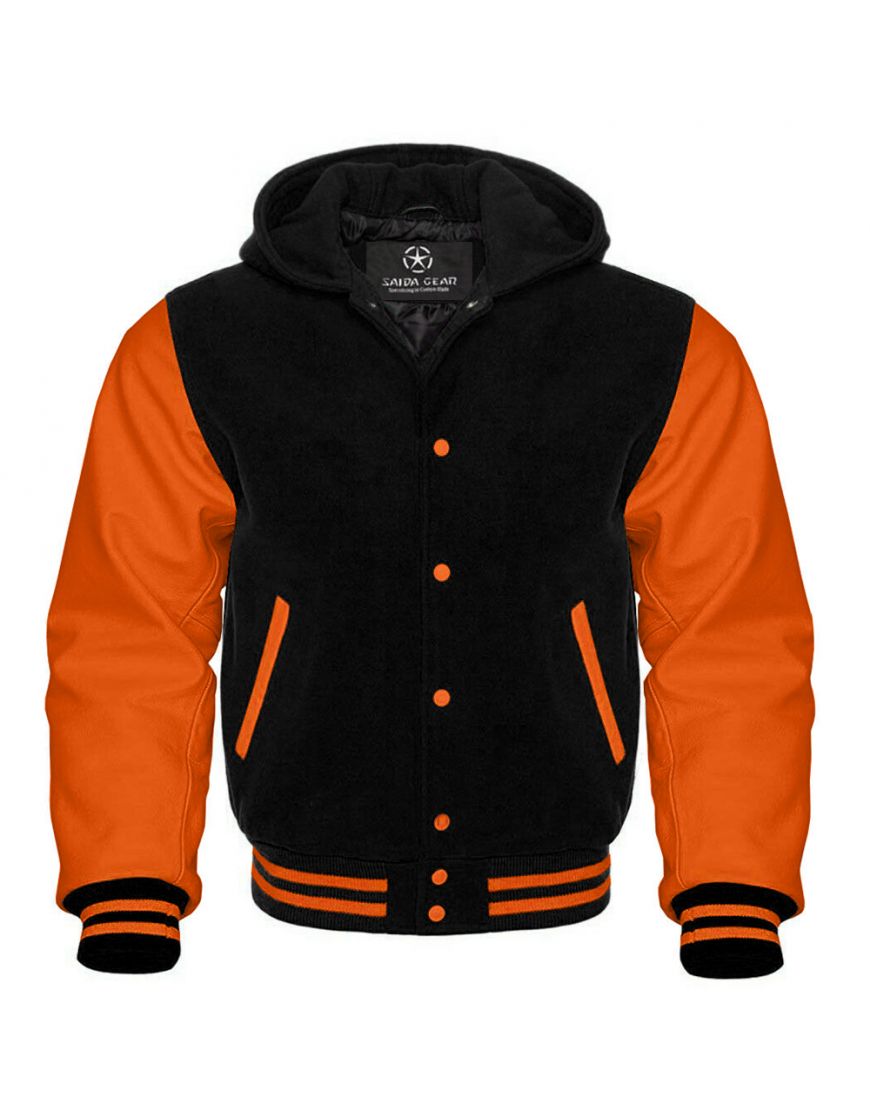 Fashionable Black And Orange Varsity Hoodie | Saida Gear
