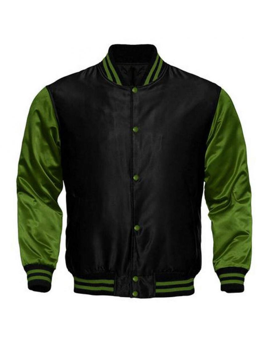 Black Body with Forest Green Sleeves Satin Varsity Jackets
