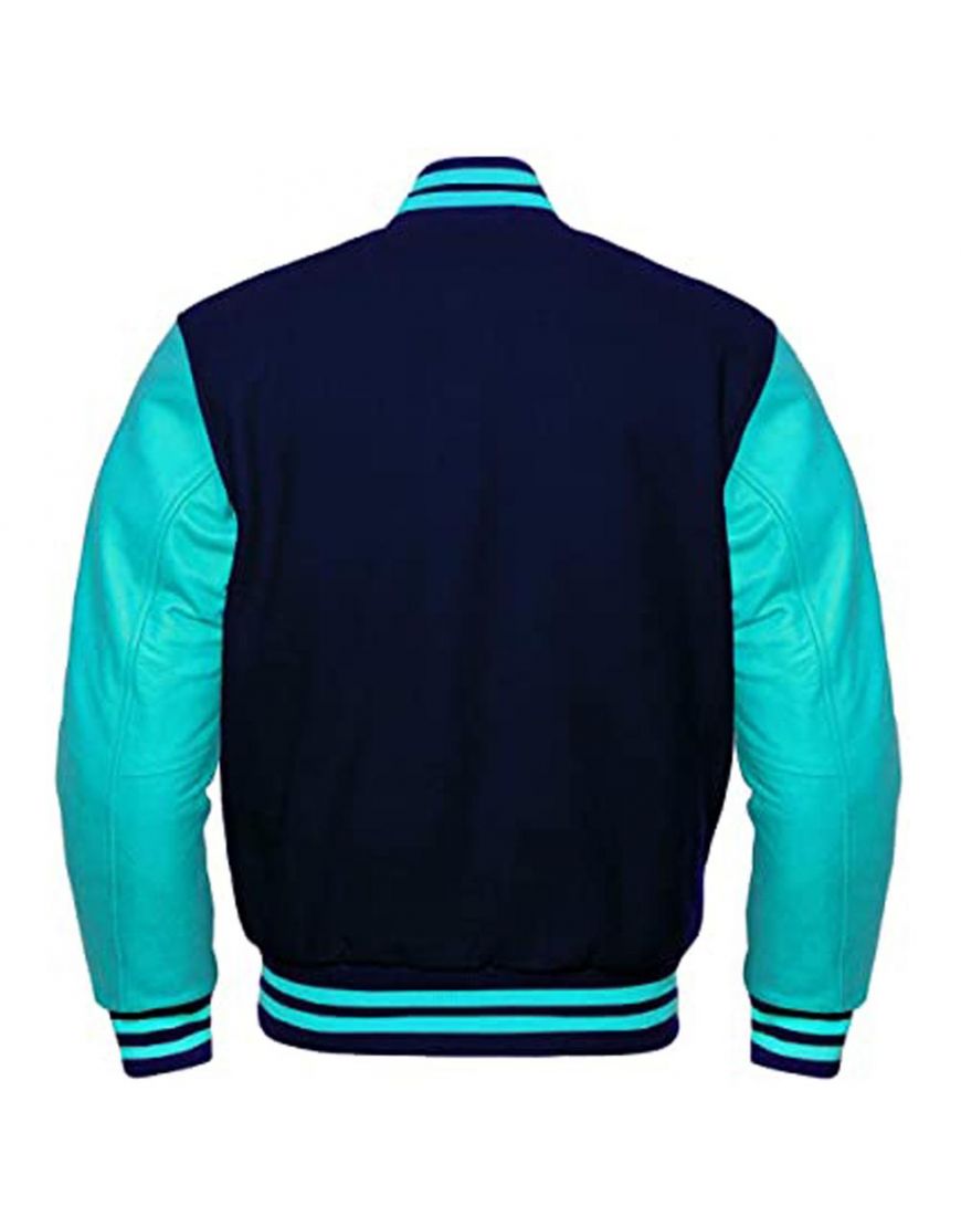 Stylish Navy And Tiffany Blue Varsity Jacket | Saida Gear