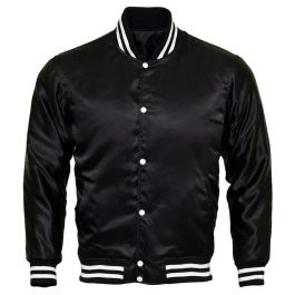 High Quality Black Satin Varsity Jacket | Saida Gear