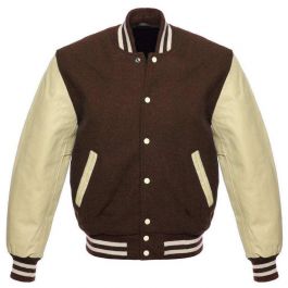 Leather Sleeves Brown Varsity Jacket | Saida Gear