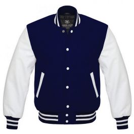 Navy Blue And White Varsity Jacket | Custom Navy Blue And White Varsity ...