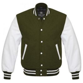 Olive Green And White Varsity Jacket | Custom Olive Green And White ...