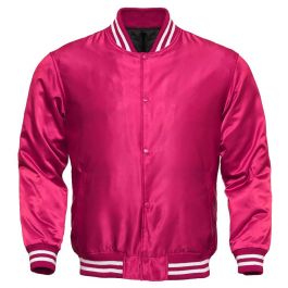 Premium Quality Pink Satin Varsity Jacket | Saida Gear