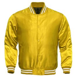 Fashionable Yellow Satin Varsity Jacket | Saida Gear